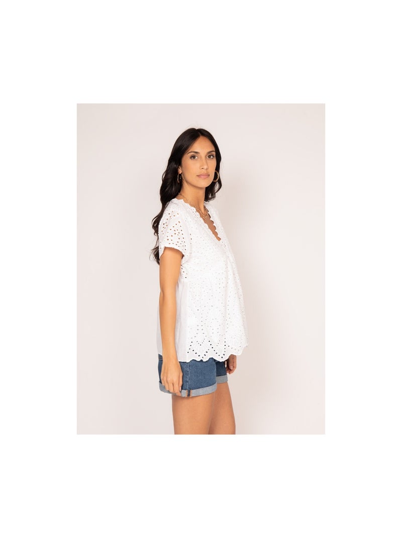 Blusa con ricamo sangallo FADIA Bianco - Kiabi