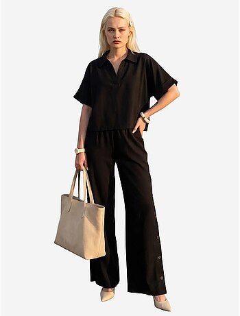 Blusa con scollo a v a maniche corte e pantaloni a gamba ampia set due pezzi my fashion