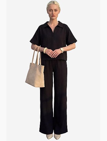 Blusa con scollo a v a maniche corte e pantaloni a gamba ampia set due pezzi my fashion