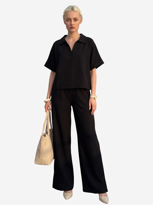 Blusa con scollo a v a maniche corte e pantaloni a gamba ampia set due pezzi my fashion - Kiabi