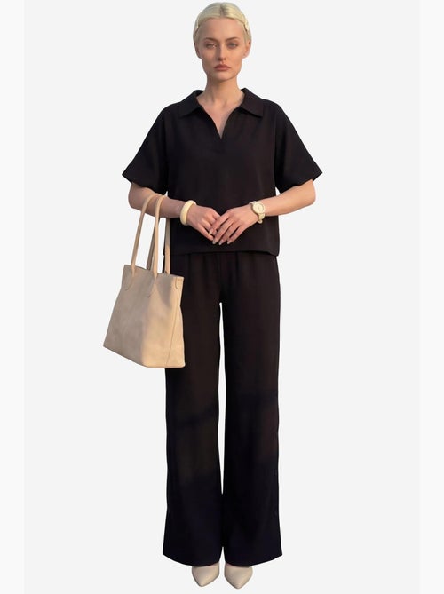 Blusa con scollo a v a maniche corte e pantaloni a gamba ampia set due pezzi my fashion - Kiabi