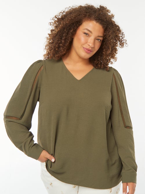 Blusa con scollo a V e dettagli in pizzo sulle maniche - Kiabi