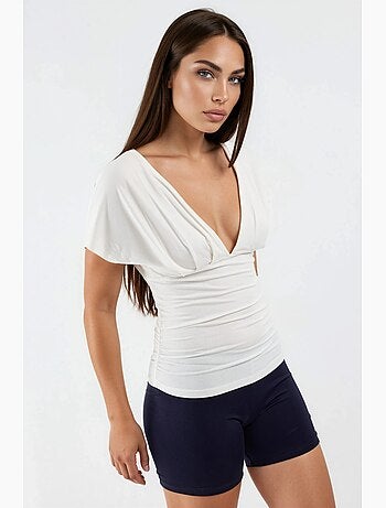 Blusa con scollo a v e dettaglio fiocco busem