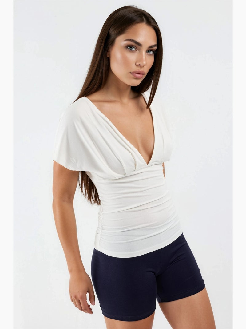 Blusa con scollo a v e dettaglio fiocco busem Bianco - Kiabi