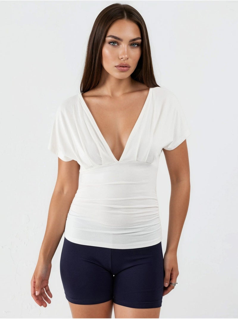 Blusa con scollo a v e dettaglio fiocco busem Bianco - Kiabi