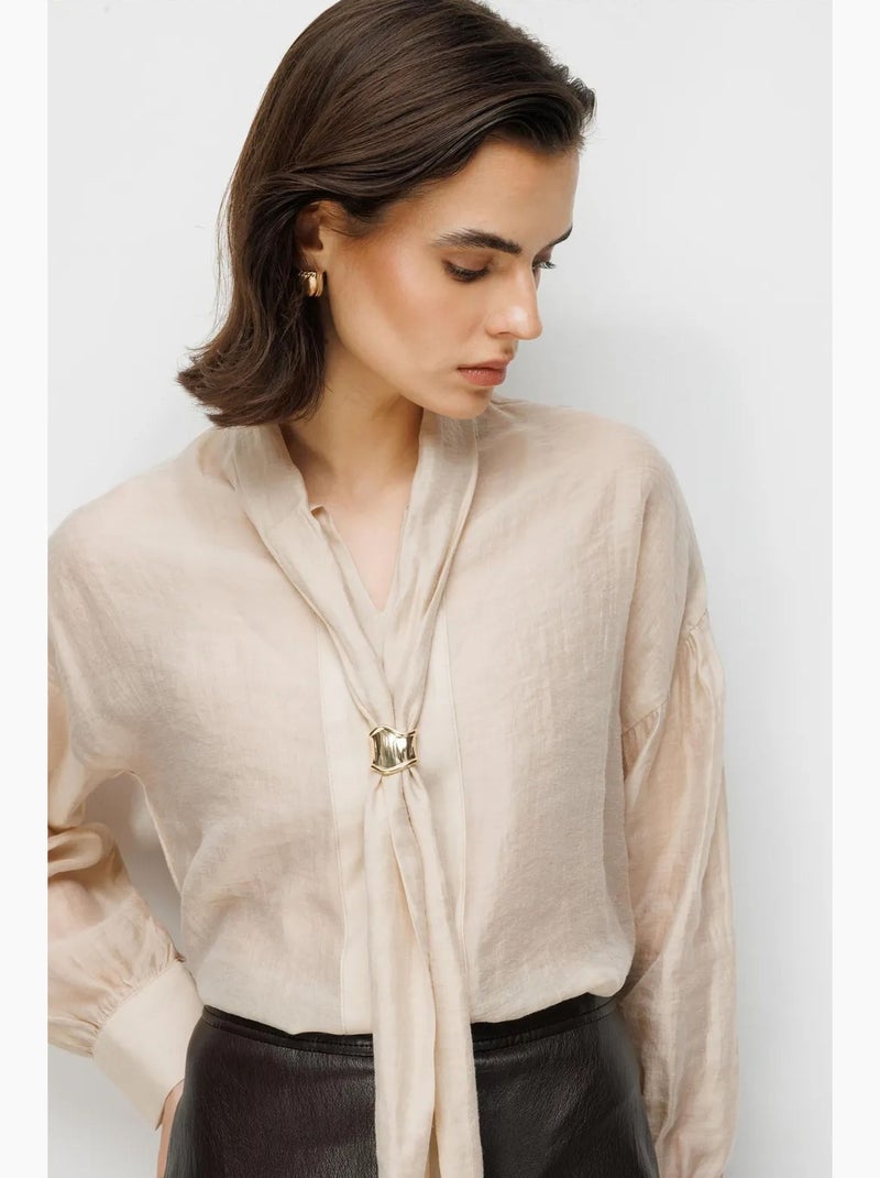 Blusa con scollo a v e laccetto mixray Crema - Kiabi