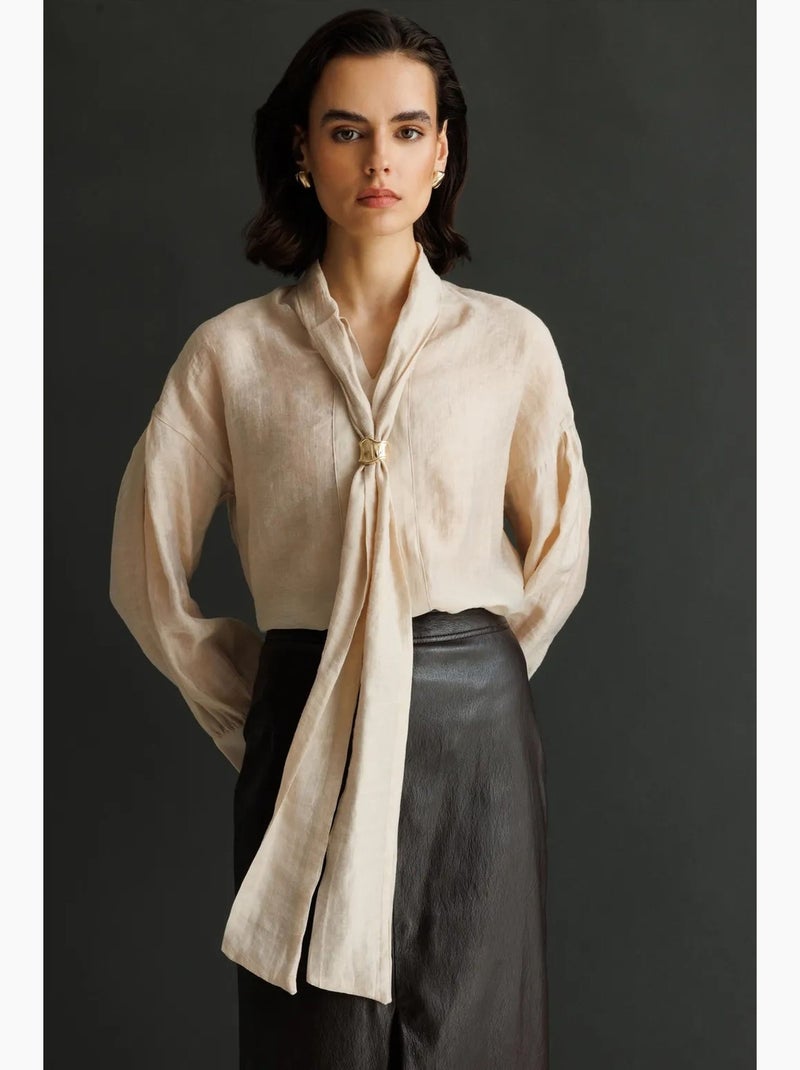 Blusa con scollo a v e laccetto mixray Crema - Kiabi