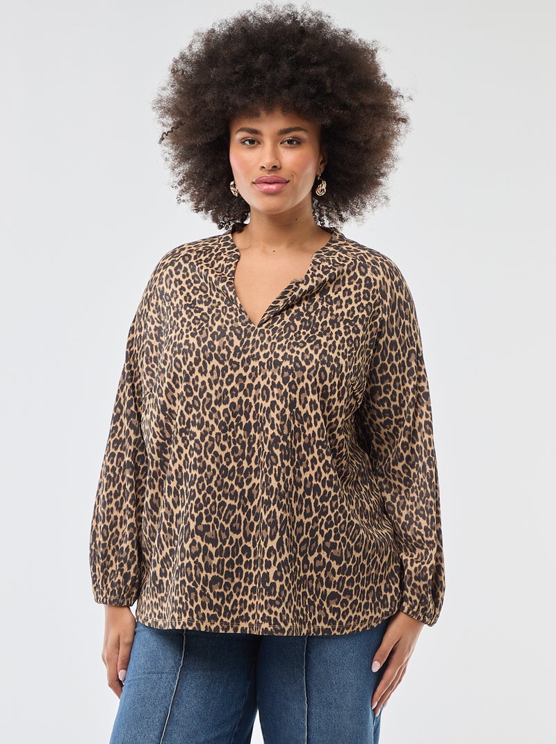 Blusa con scollo a V e motivo allover Beige - Kiabi