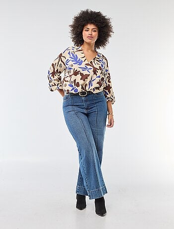 Blusa con scollo a V e motivo allover