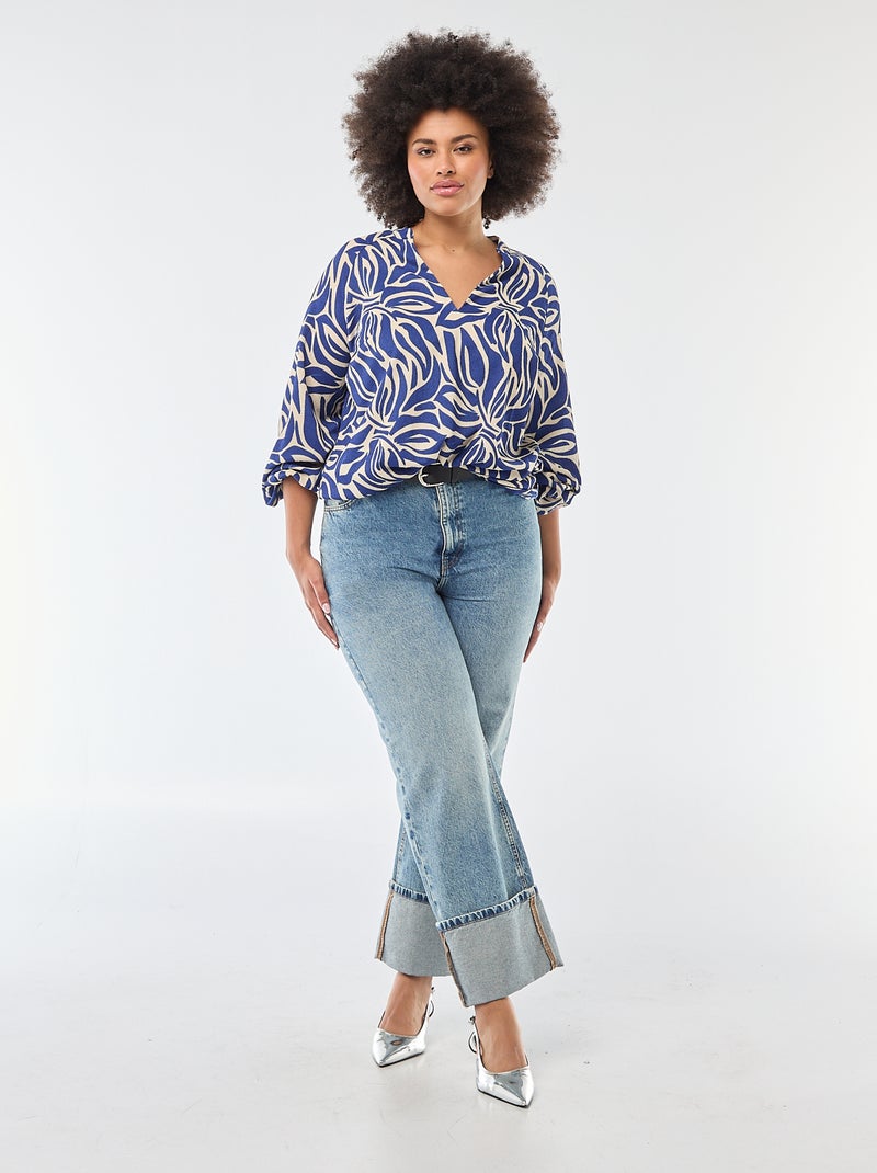 Blusa con scollo a V e motivo allover Blu - Kiabi