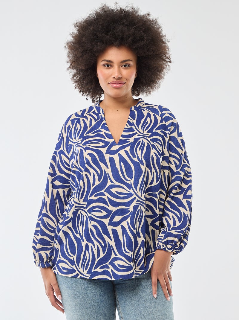 Blusa con scollo a V e motivo allover Blu - Kiabi