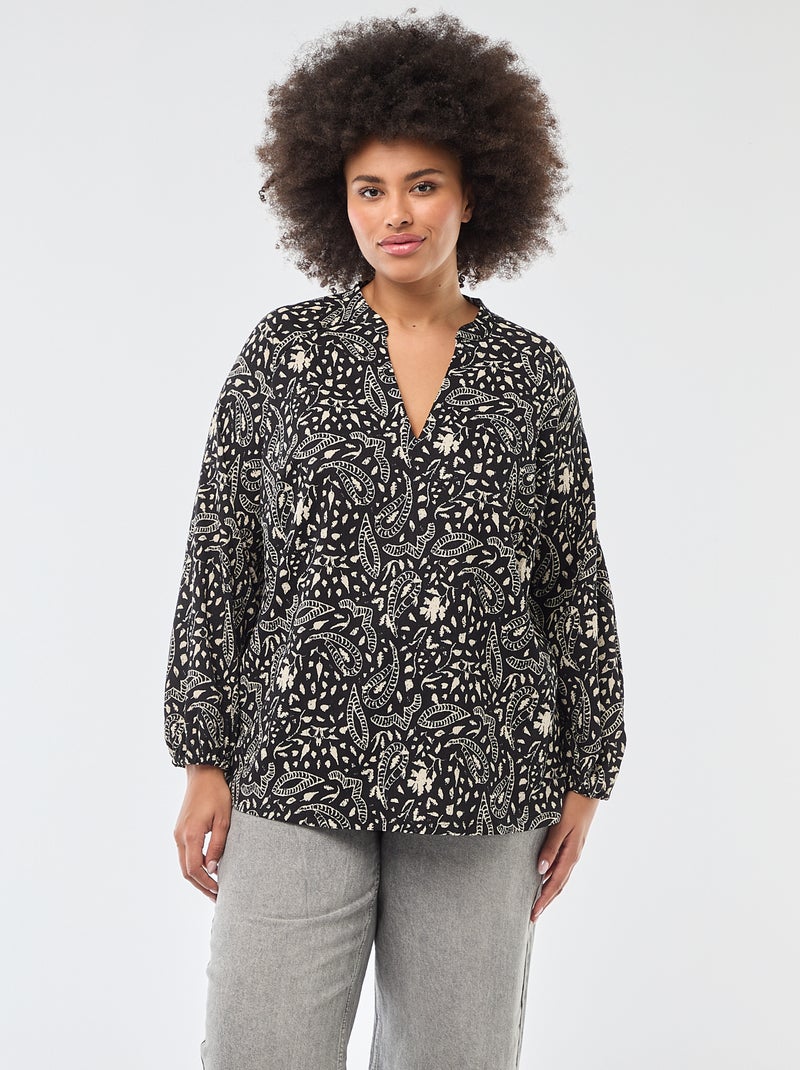Blusa con scollo a V e motivo allover Nero - Kiabi