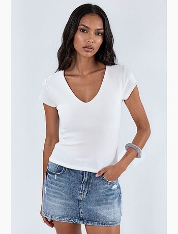 Blusa con scollo a v in misto modal e cotone busem
