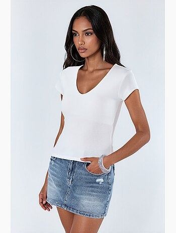 Blusa con scollo a v in misto modal e cotone busem