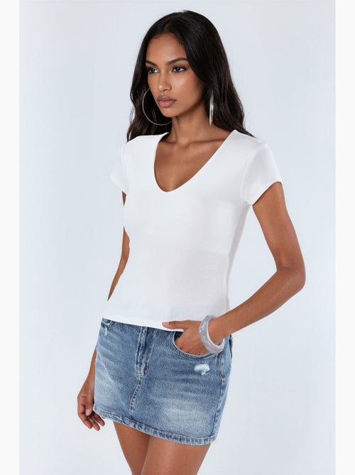 Blusa con scollo a v in misto modal e cotone busem - Kiabi Blusa con scollo a v in misto modal e cotone busem - Kiabi