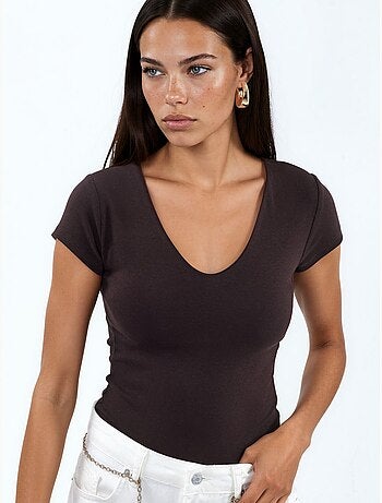 Blusa con scollo a v in misto modal e cotone busem