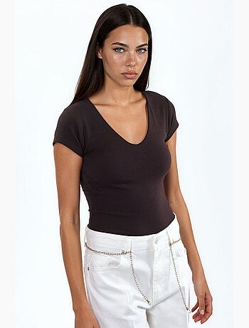 Blusa con scollo a v in misto modal e cotone busem