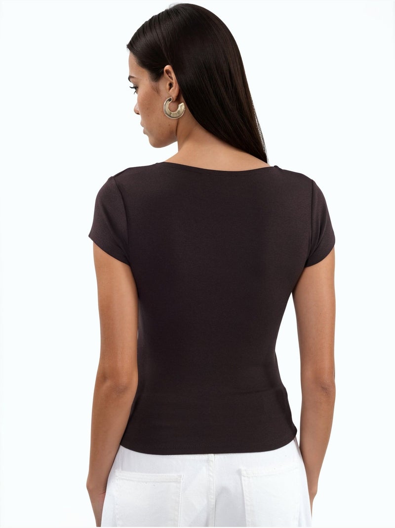 Blusa con scollo a v in misto modal e cotone busem Marrone cioccolato - Kiabi