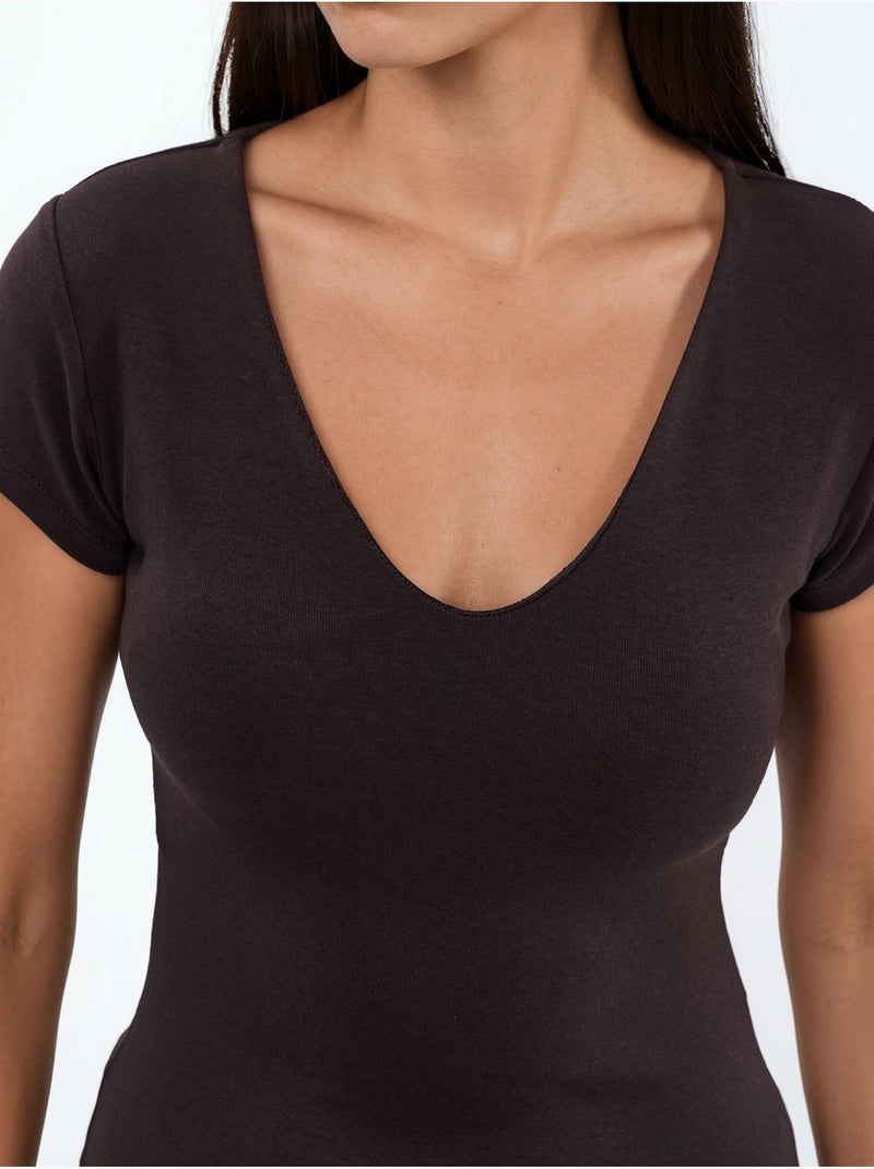 Blusa con scollo a v in misto modal e cotone busem Marrone cioccolato - Kiabi