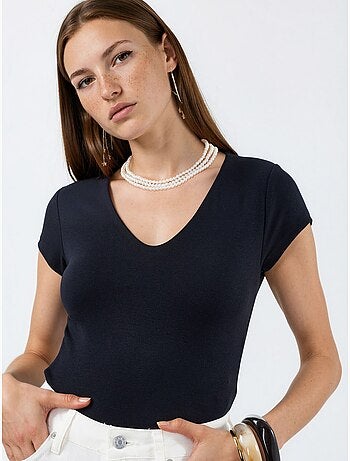 Blusa con scollo a v in misto modal e cotone busem
