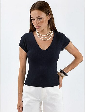 Blusa con scollo a v in misto modal e cotone busem