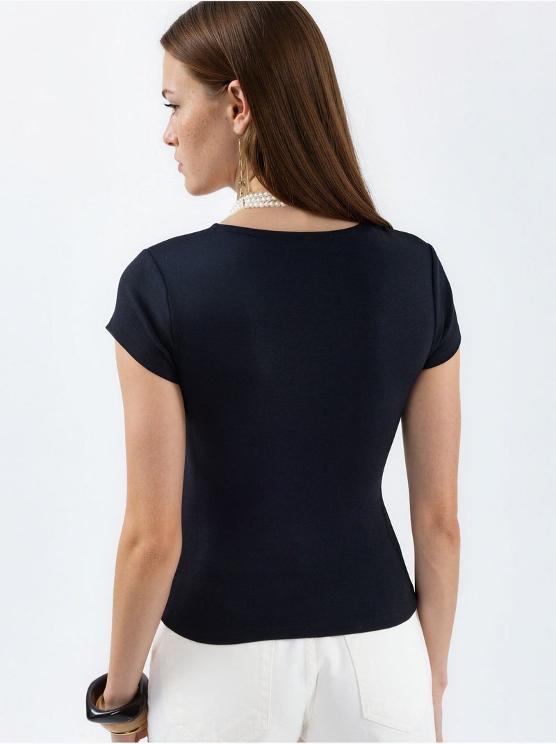 Blusa con scollo a v in misto modal e cotone busem Nero - Kiabi