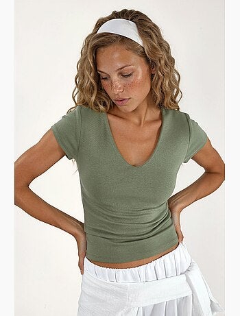 Blusa con scollo a v in misto modal e cotone busem