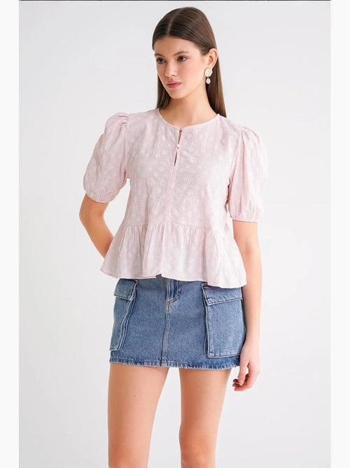 Blusa con scollo tondo e volant mixray - Kiabi Blusa con scollo tondo e volant mixray - Kiabi