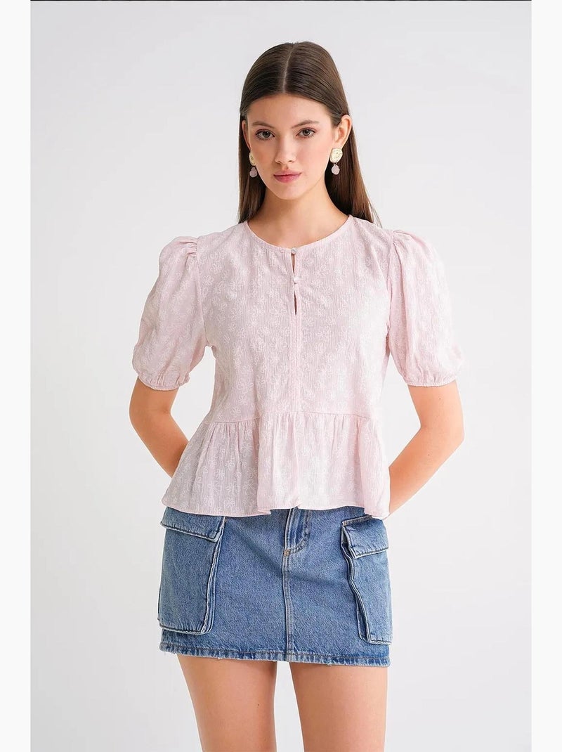 Blusa con scollo tondo e volant mixray Rosa pallido - Kiabi