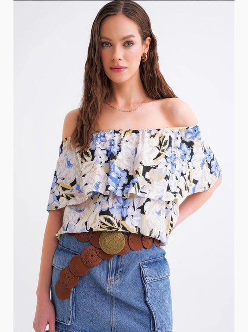 Blusa con stampa floreale e spalle scoperte mixray - Kiabi Blusa con stampa floreale e spalle scoperte mixray - Kiabi