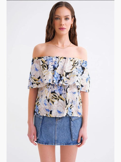 Blusa con stampa floreale e spalle scoperte mixray - Kiabi Blusa con stampa floreale e spalle scoperte mixray - Kiabi