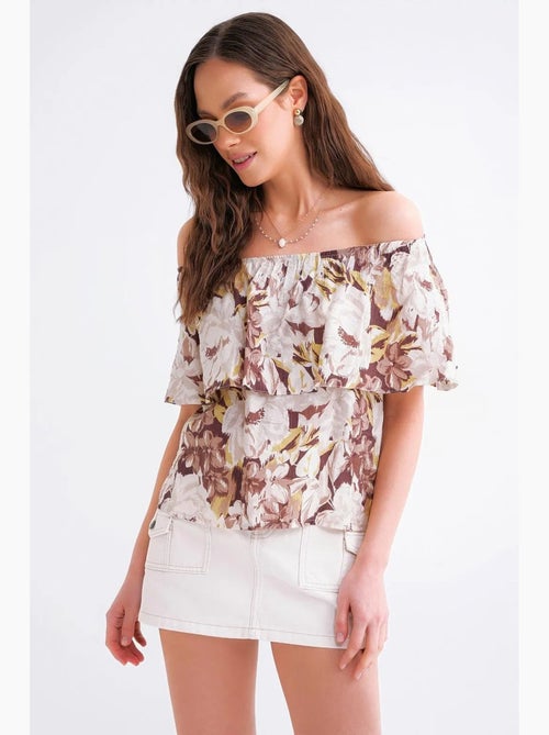 Blusa con stampa floreale e spalle scoperte mixray - Kiabi Blusa con stampa floreale e spalle scoperte mixray - Kiabi