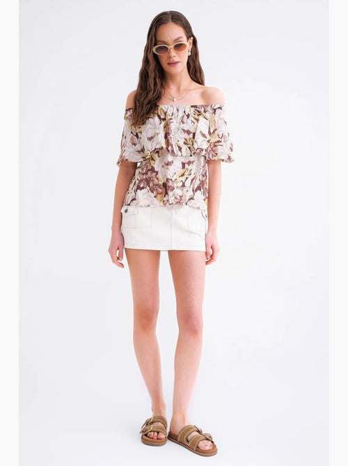 Blusa con stampa floreale e spalle scoperte mixray - Kiabi Blusa con stampa floreale e spalle scoperte mixray - Kiabi