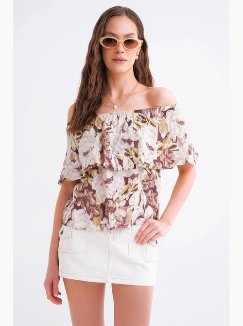 Blusa con stampa floreale e spalle scoperte mixray - Kiabi Blusa con stampa floreale e spalle scoperte mixray - Kiabi