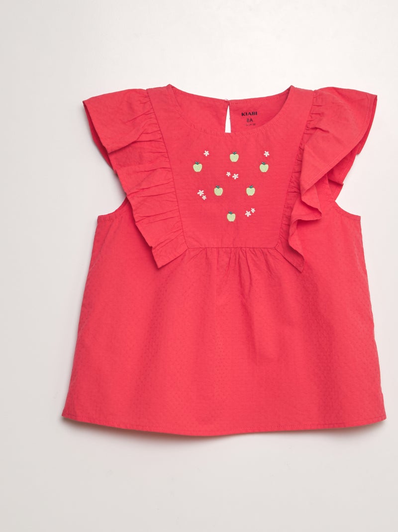 Blusa con volant e ricami 'frutti' ROSSO - Kiabi