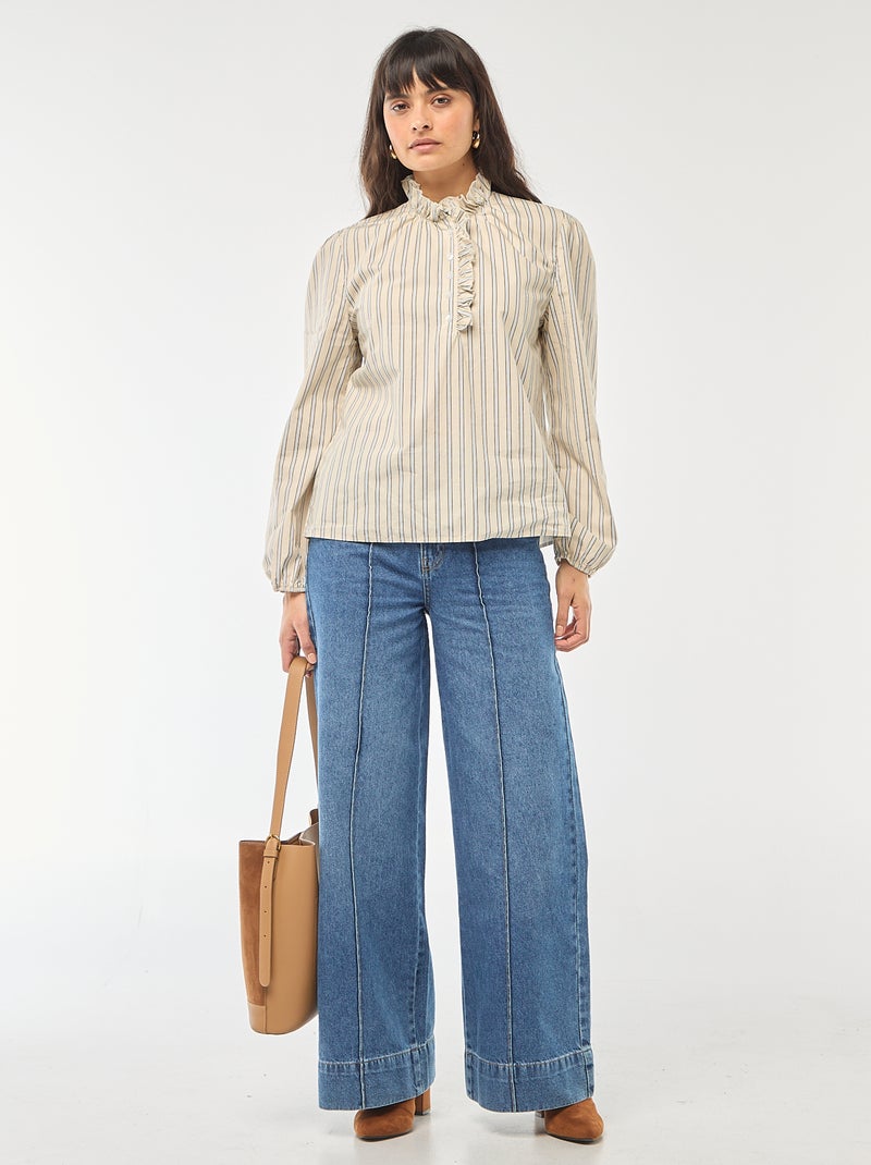 Blusa con volant sul collo e sull'apertura Bianco - Kiabi