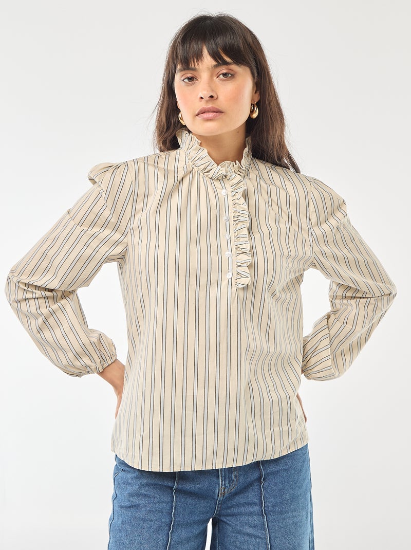 Blusa con volant sul collo e sull'apertura Bianco - Kiabi