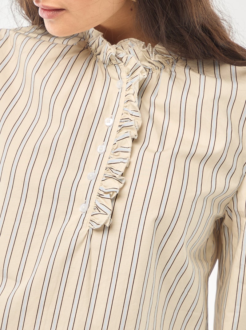 Blusa con volant sul collo e sull'apertura Bianco - Kiabi