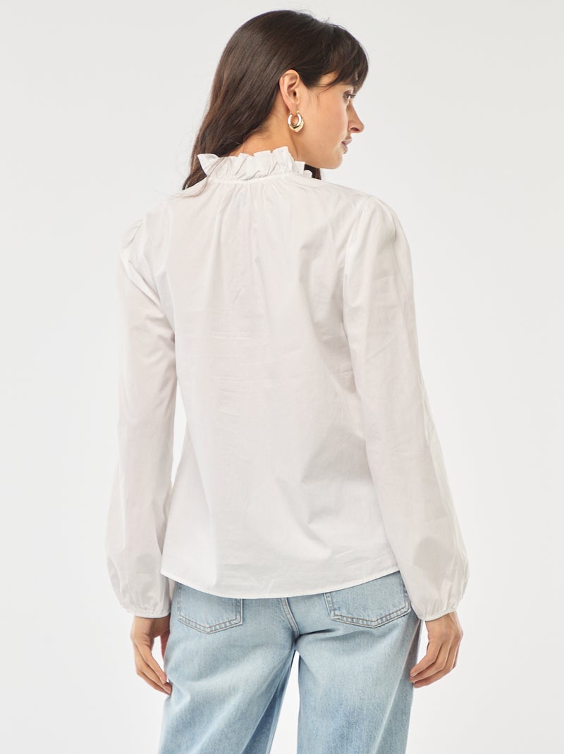 Blusa con volant sul collo e sull'apertura Bianco - Kiabi