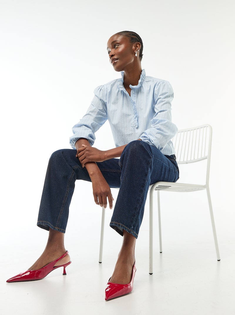 Blusa con volant sul collo e sull'apertura Blu - Kiabi