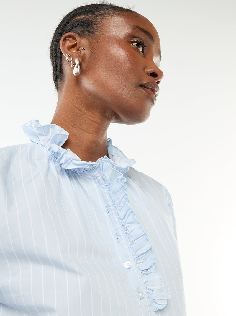 Blusa con volant sul collo e sull'apertura Blu - Kiabi