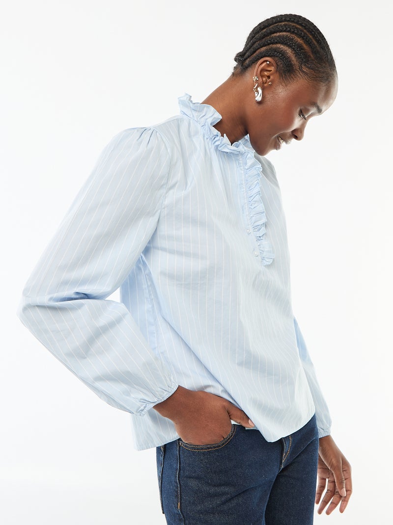 Blusa con volant sul collo e sull'apertura Blu - Kiabi