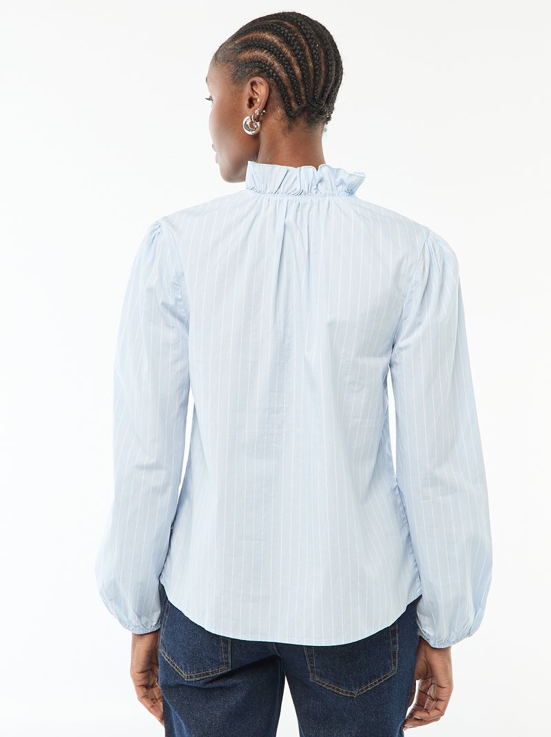 Blusa con volant sul collo e sull'apertura Blu - Kiabi