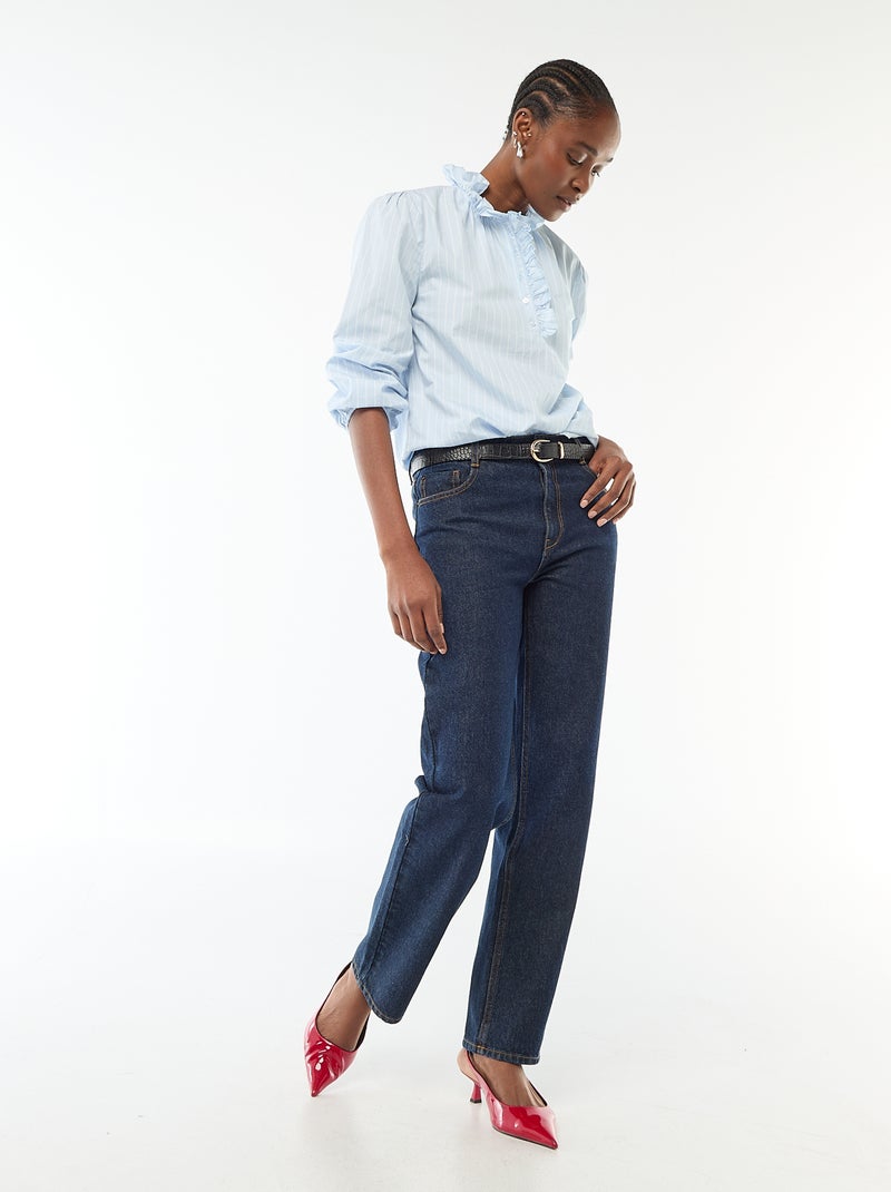 Blusa con volant sul collo e sull'apertura Blu - Kiabi