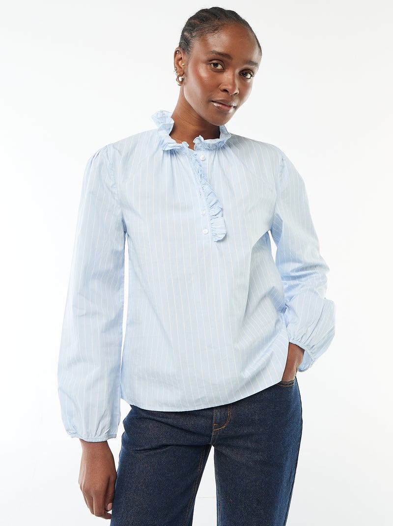 Blusa con volant sul collo e sull'apertura Blu - Kiabi
