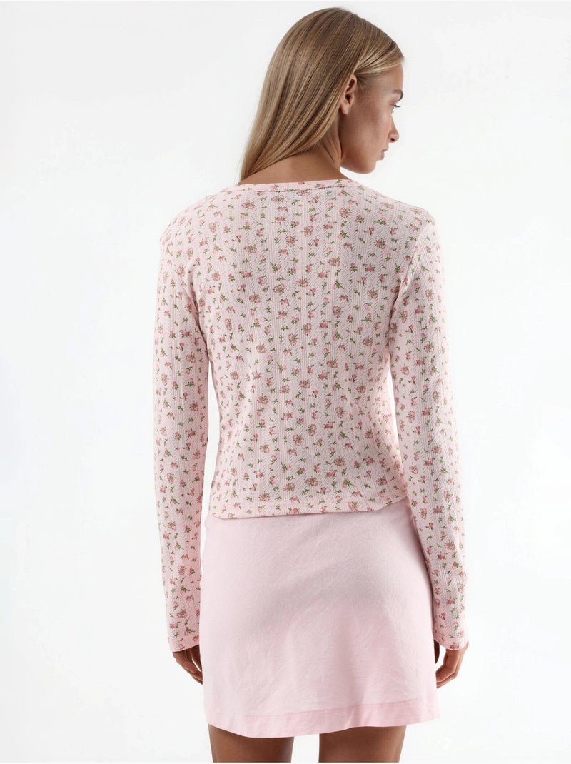 Blusa corta a coste con fiori e chiusura a bottoni busem Rosa pallido - Kiabi
