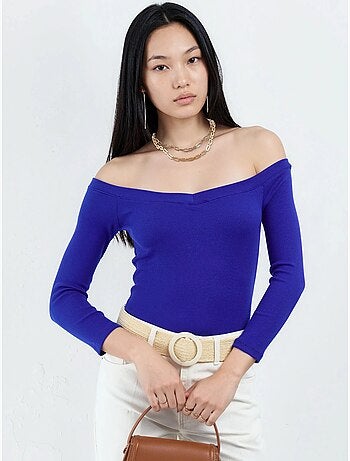 Blusa corta a coste con vestibilità slim busem