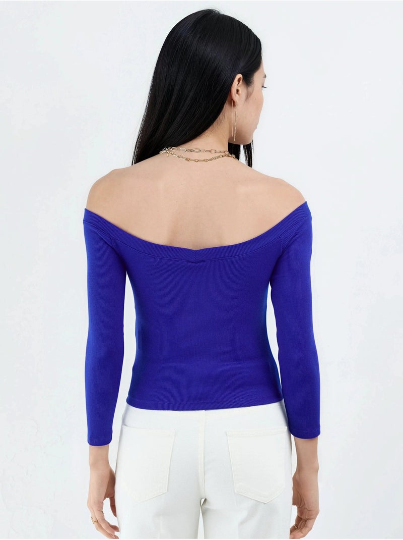 Blusa corta a coste con vestibilità slim busem Blu elettrico - Kiabi