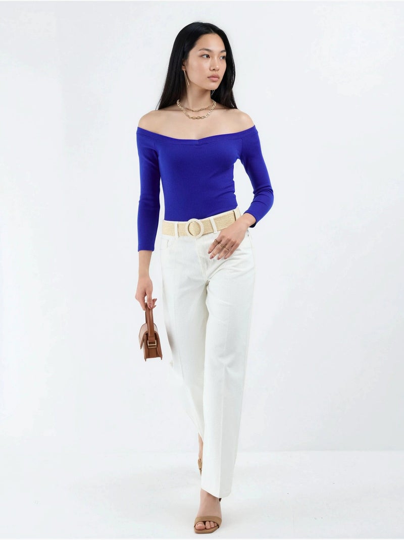 Blusa corta a coste con vestibilità slim busem Blu elettrico - Kiabi