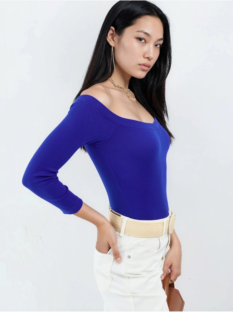 Blusa corta a coste con vestibilità slim busem Blu elettrico - Kiabi